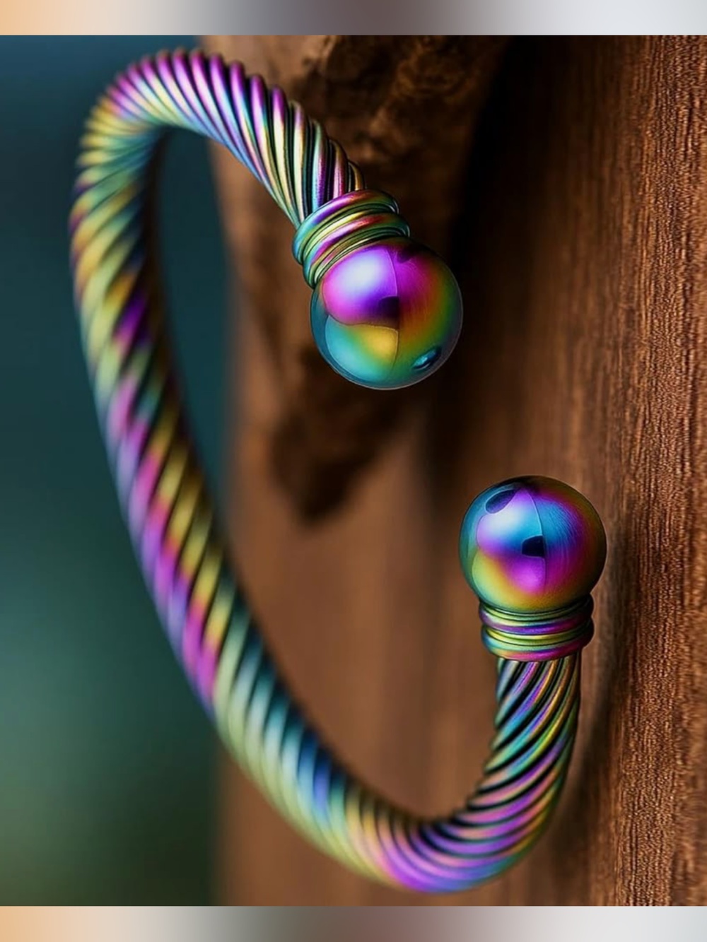 Iridescent Rainbow Twist Open Cuff Bracelet - Women Jewelry